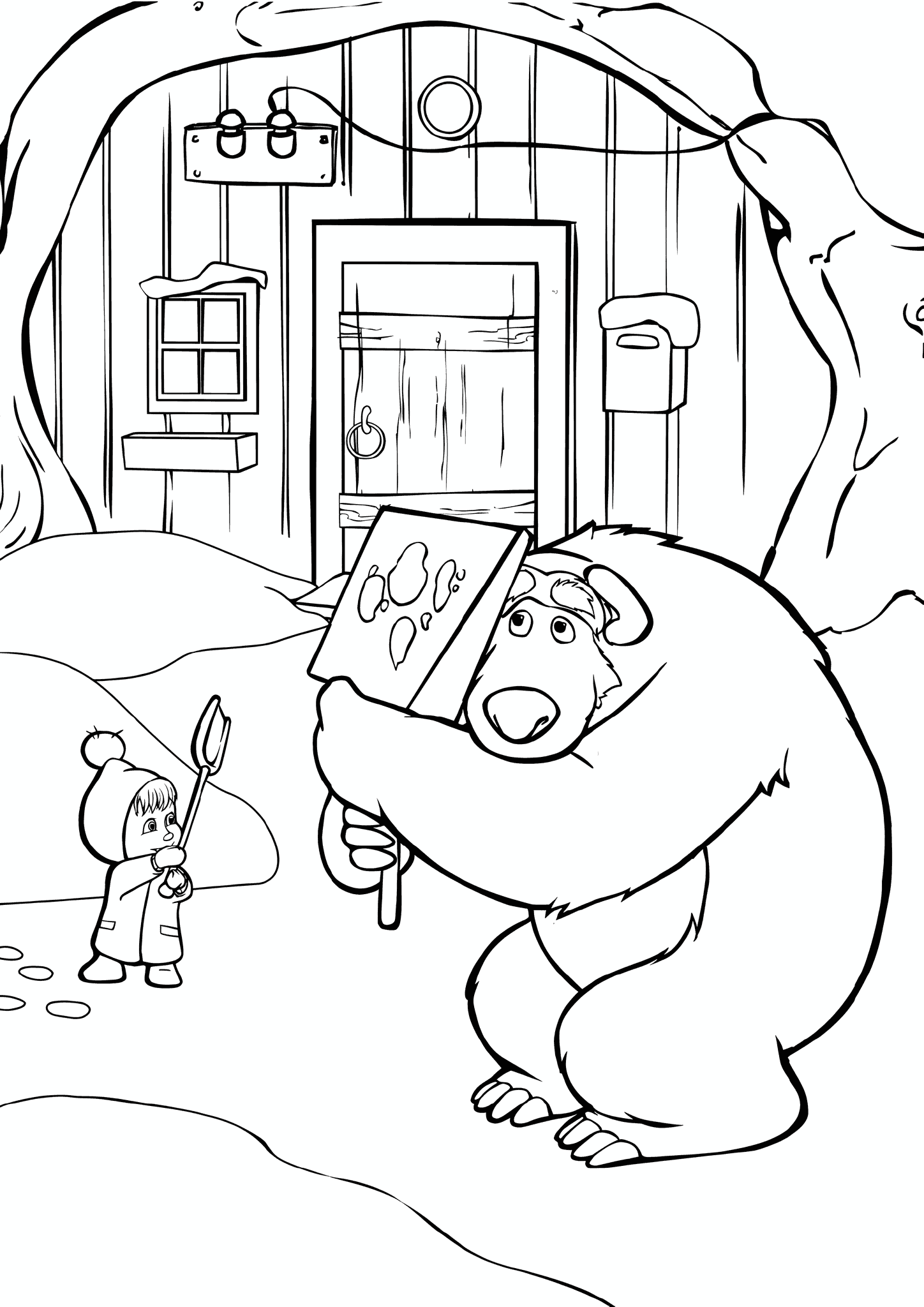 Masha and the Bear Playing Snowballs