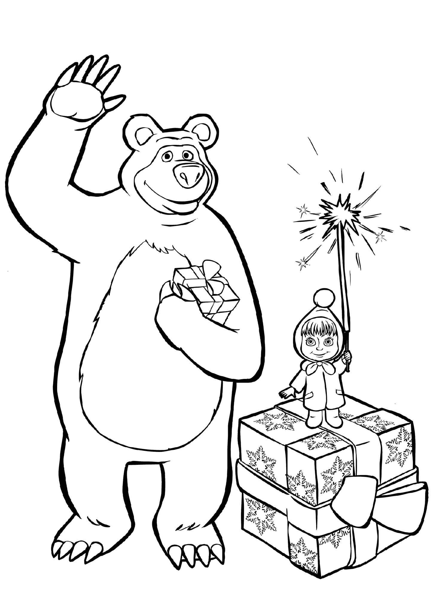 Masha and the Bear Waving to Santa Claus