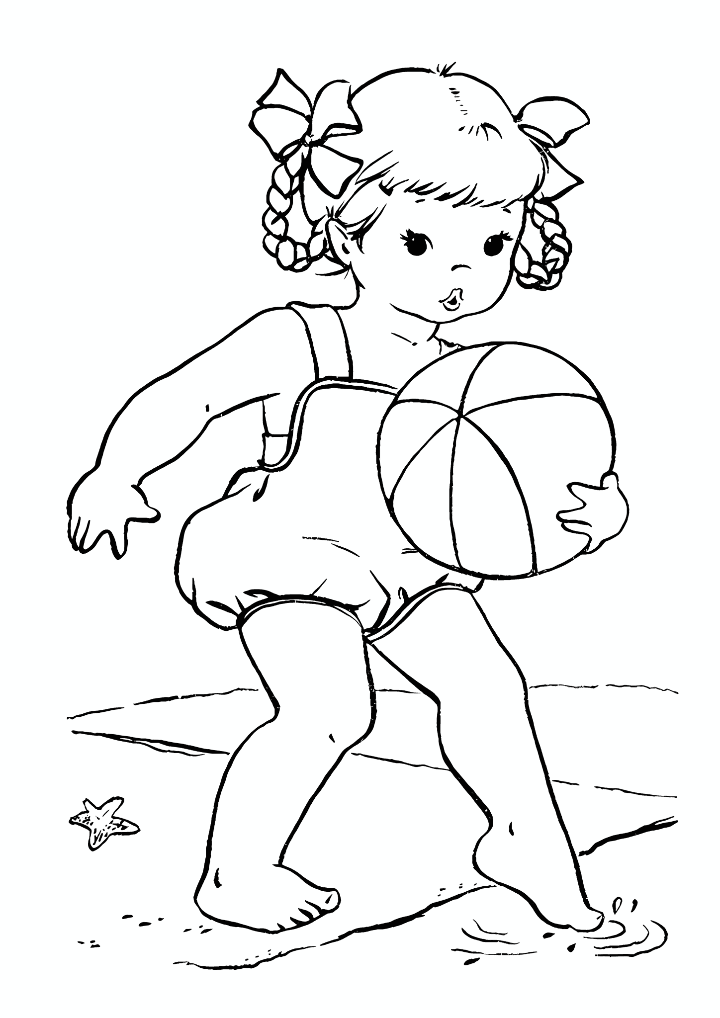 Summer: Girl with a Ball is Trying the Water