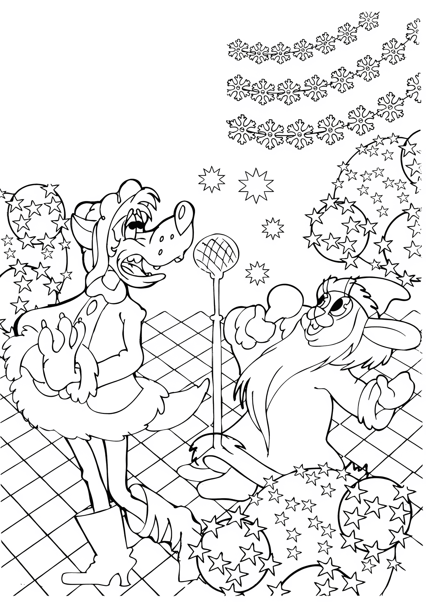 Wolf and Hare Singing a New Year Song