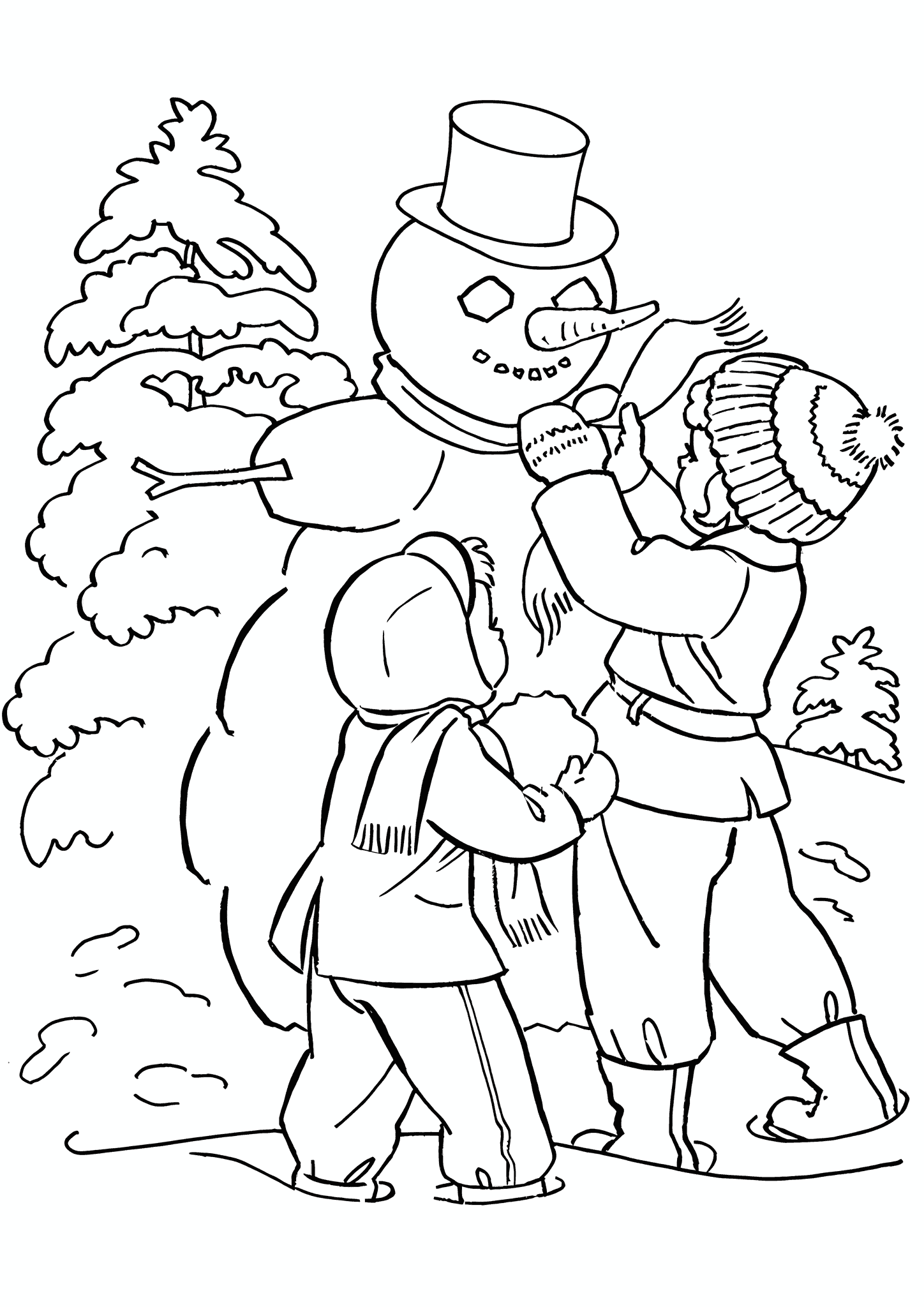 Winter: Children Make a Snowman